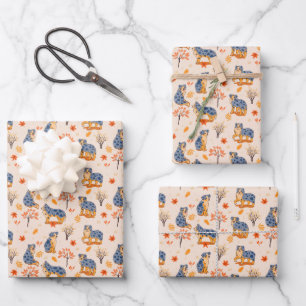 Australian Shepherds Autumn Leaves Bushes Pattern Wrapping Paper Sheets