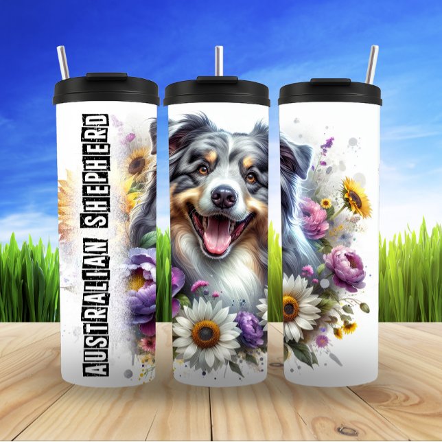 Australian Shepherd's Blooming Happy Gaze Thermal Tumbler (Creator Uploaded)
