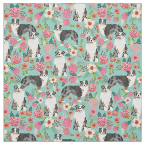 Australian Shepherds fabric florals pattern