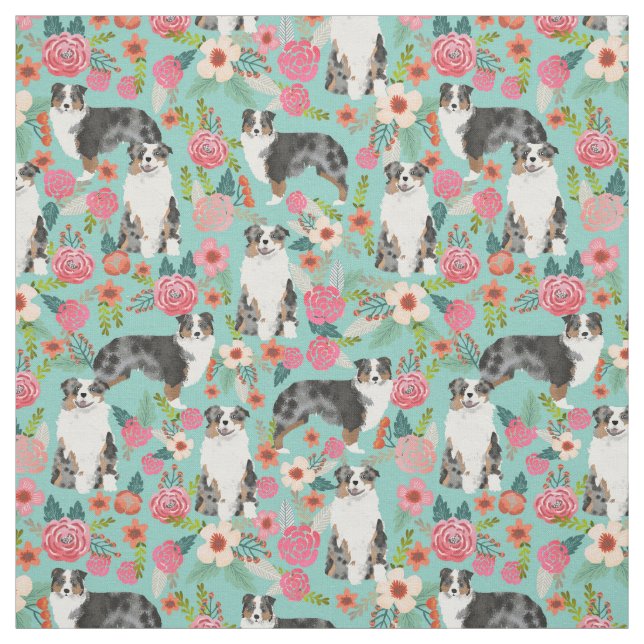 Australian Shepherds fabric florals pattern (Swatch)