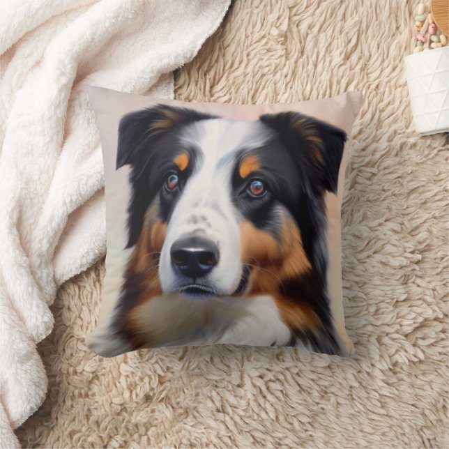 Australian Shepherd's head Throw Pillow (Blanket)