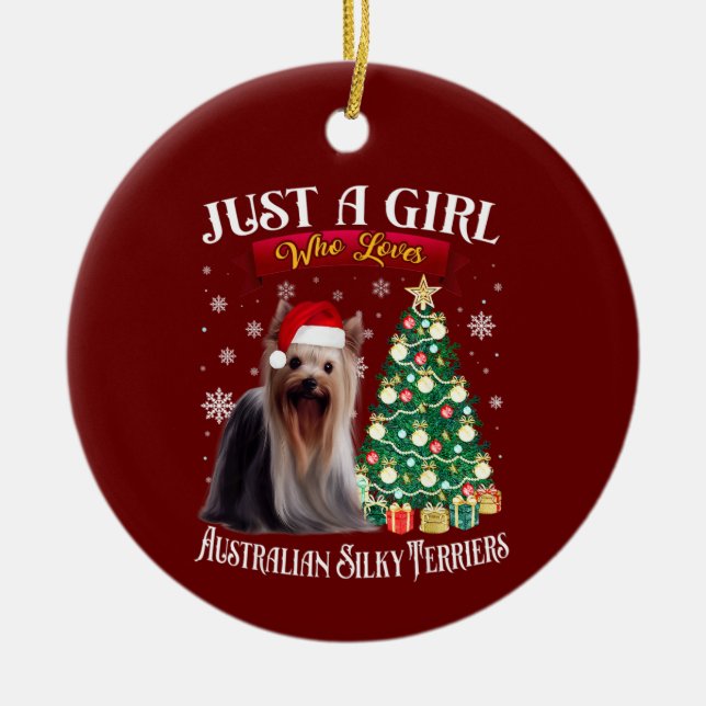 Australian Silky Terrier dog Christmas Tree xmas Ceramic Ornament (Front)