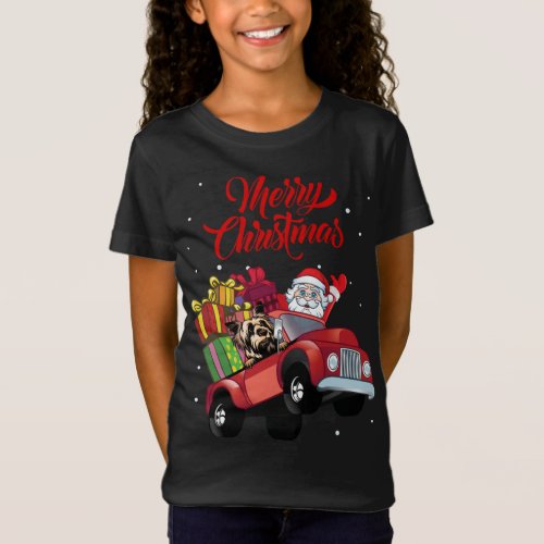 Australian Silky Terrier With Santa Claus In Red T T_Shirt