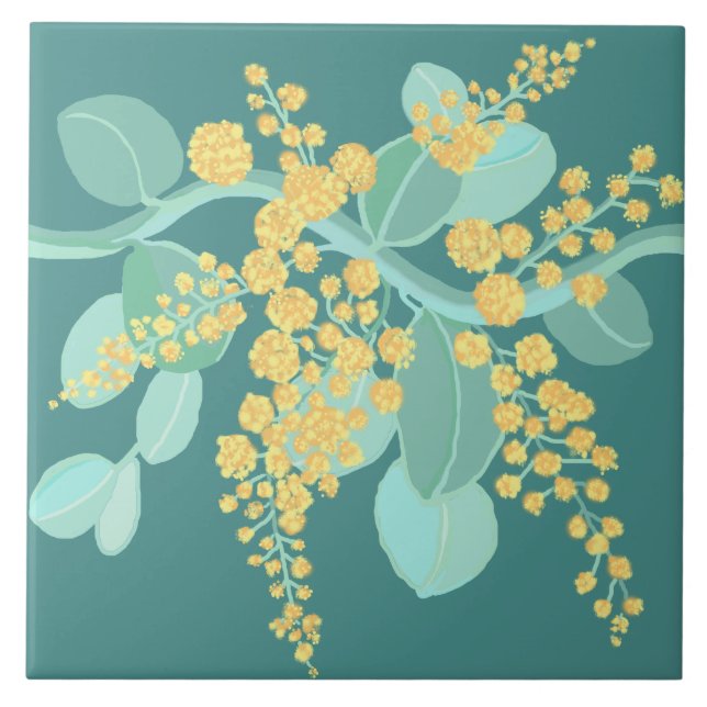Australian Silver Wattle blossoms Ceramic Tile (Front)