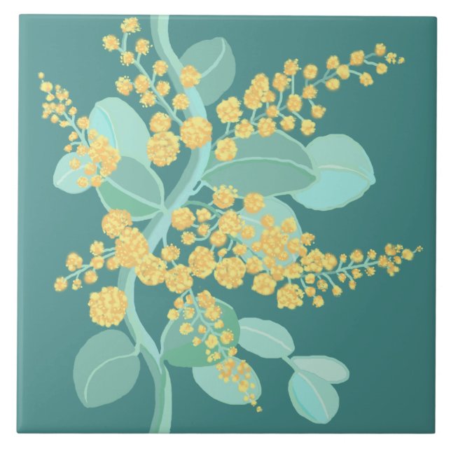 Australian Silver Wattle blossoms Ceramic Tile (Front)
