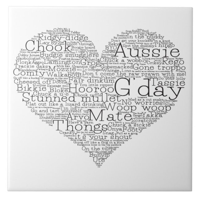 Australian slang heart ceramic tile (Front)