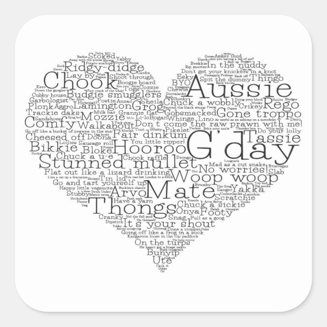 Australian slang heart square sticker (Front)