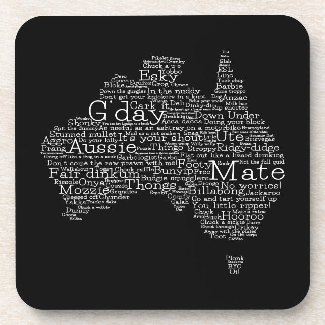 Australian slang map beverage coaster (Front)