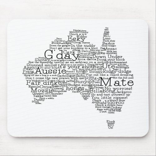 Australian slang map mouse pad
