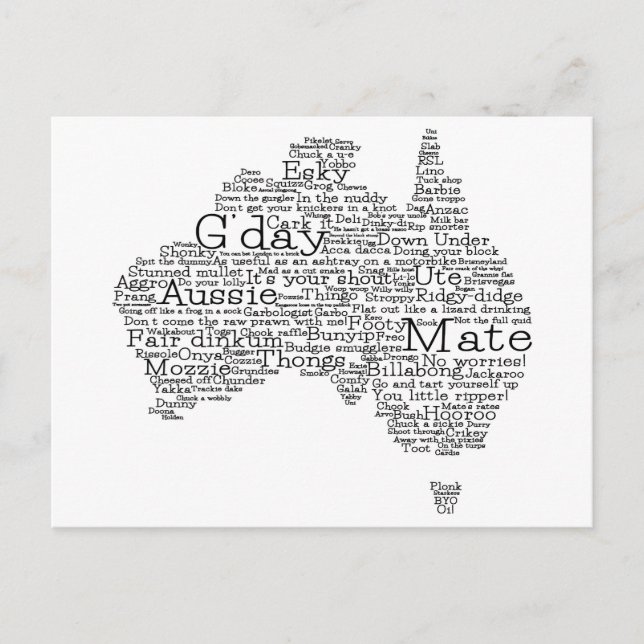 Australian slang map postcard (Front)