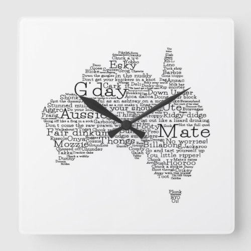 Australian slang map square wall clock