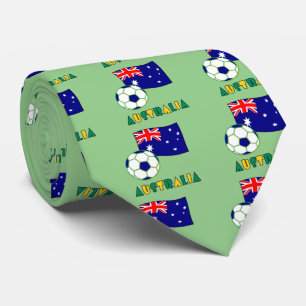 Australian Soccer Ball and Flag Green Background Tie