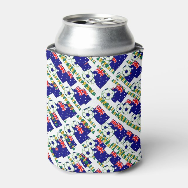 Australian Soccer Ball and Flag Tiled Can Cooler (Can Front)