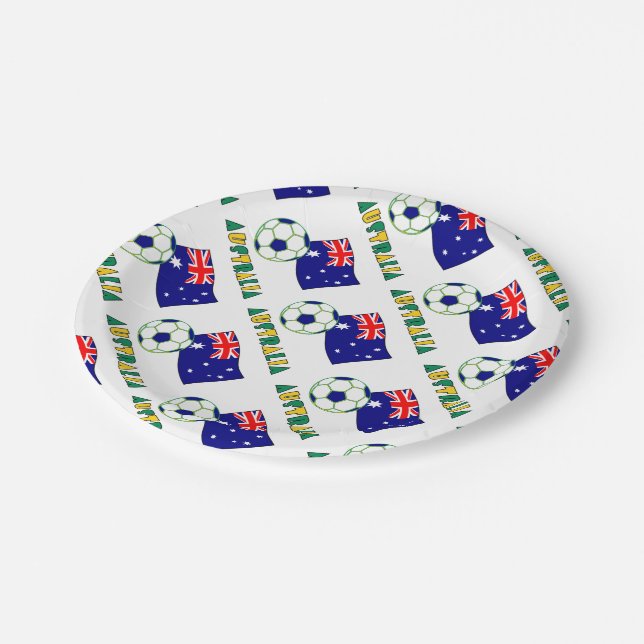 Australian Soccer Ball and Flag Tiled Paper Plates (Angled)
