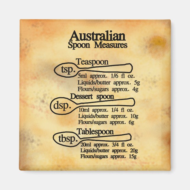 Australian spoon measures conversion chart baking magnet (Front)