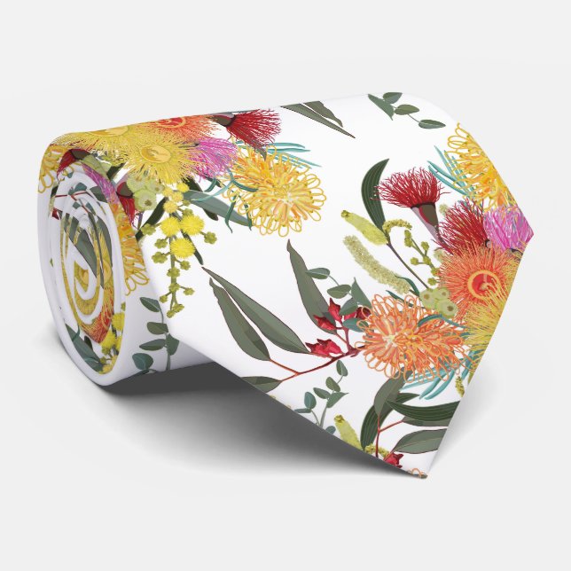 Australian Summer Bush Blooms Neck Tie (Rolled)