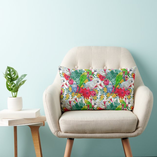 Australian Summer Tropical Parrot Pattern Lumbar Pillow (Chair)