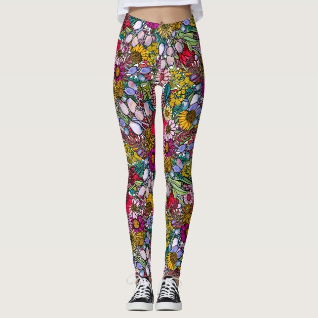 Australian Summer Wildflower Garden Leggings (Front)
