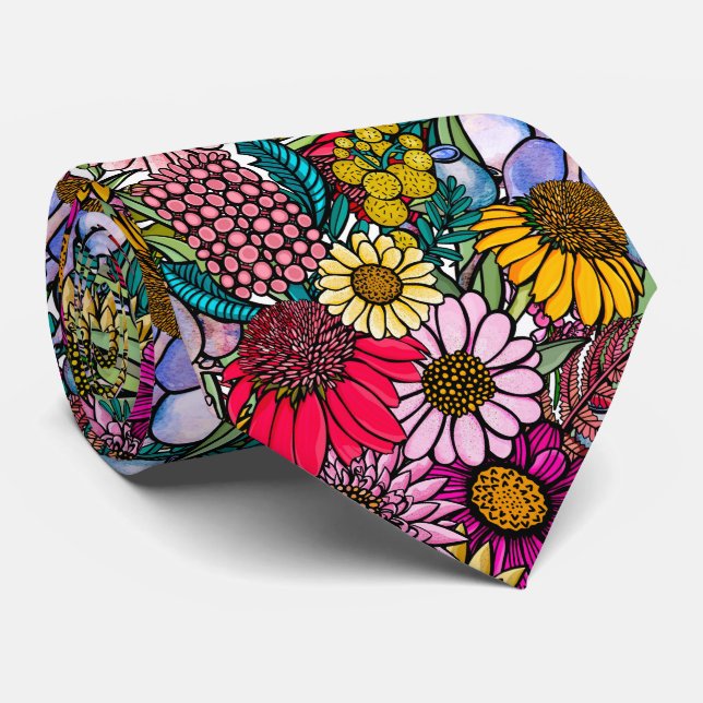 Australian Summer Wildflower Garden Neck Tie (Rolled)