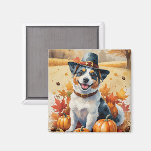 Australian Terrier Autumn Leaves Thanksgiving Art  Magnet