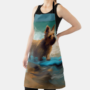 Australian Terrier Beach Surfing Painting Apron