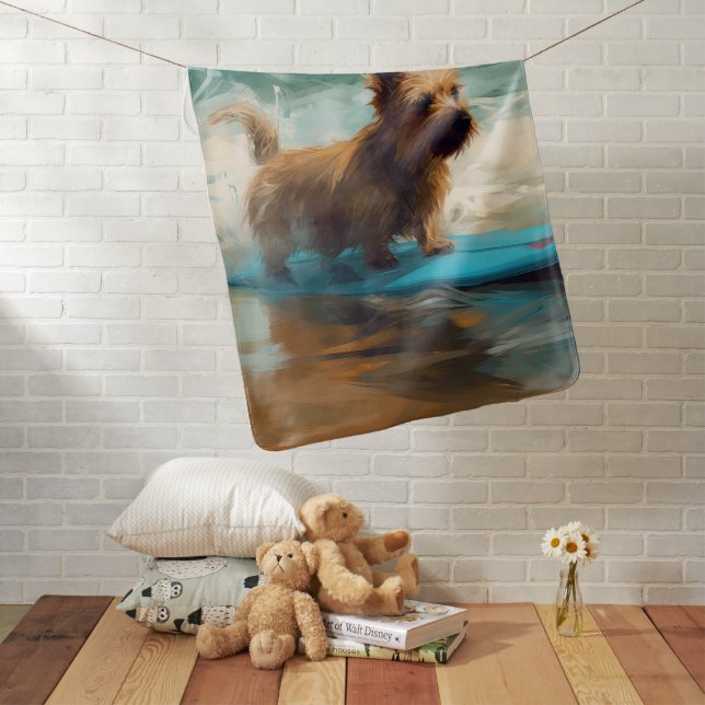Australian Terrier Beach Surfing Painting  Baby Blanket (In Situ)