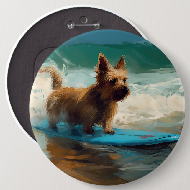 Australian Terrier Beach Surfing Painting  Button (Front & Back)