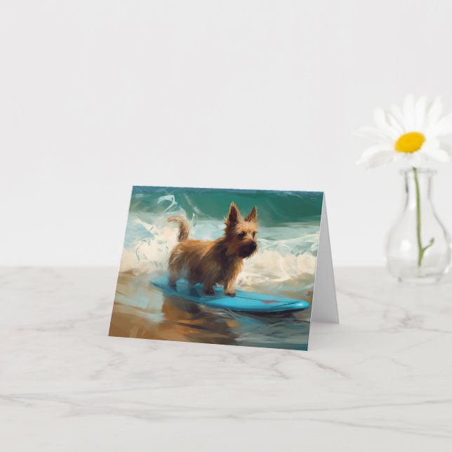 Australian Terrier Beach Surfing Painting  Card (Small Plant)