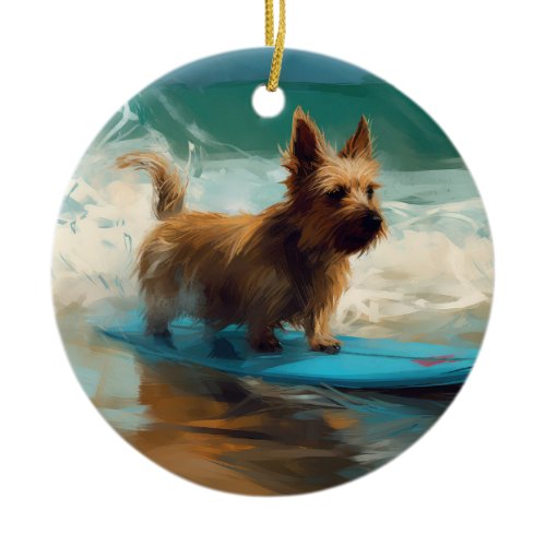 Australian Terrier Beach Surfing Painting  Ceramic Ornament