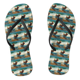 Australian Terrier Beach Surfing Painting Flip Flops