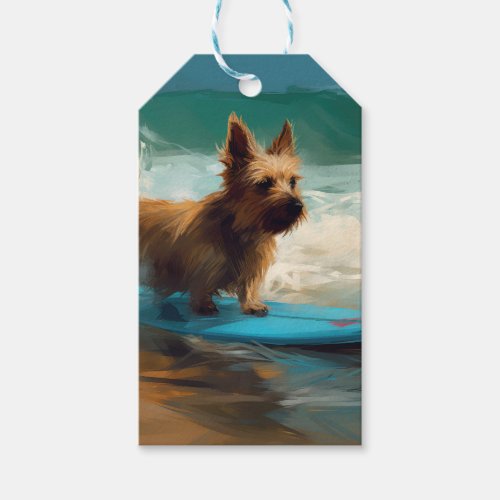 Australian Terrier Beach Surfing Painting  Gift Tags