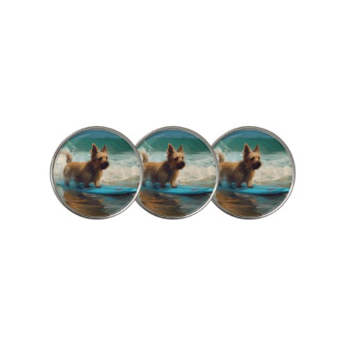 Australian Terrier Beach Surfing Painting  Golf Ball Marker
