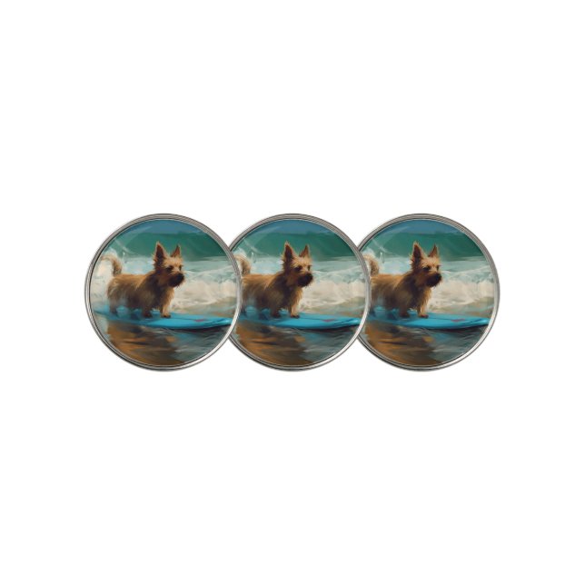Australian Terrier Beach Surfing Painting  Golf Ball Marker (3 Up)