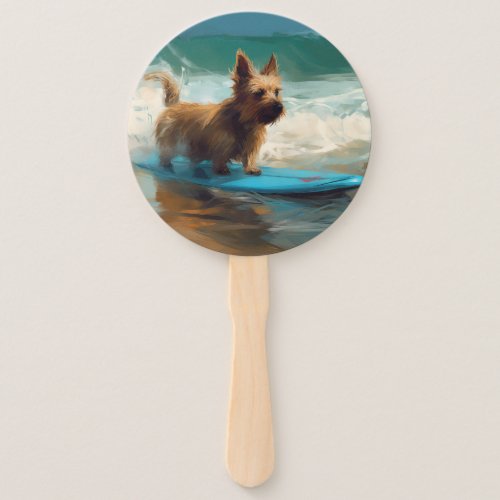 Australian Terrier Beach Surfing Painting  Hand Fan