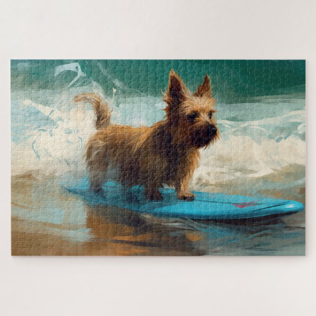 Australian Terrier Beach Surfing Painting  Jigsaw Puzzle (Horizontal)
