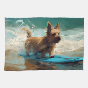 Australian Terrier Beach Surfing Painting  Kitchen Towel