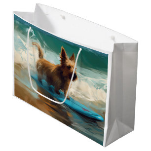 Australian Terrier Beach Surfing Painting Large Gift Bag