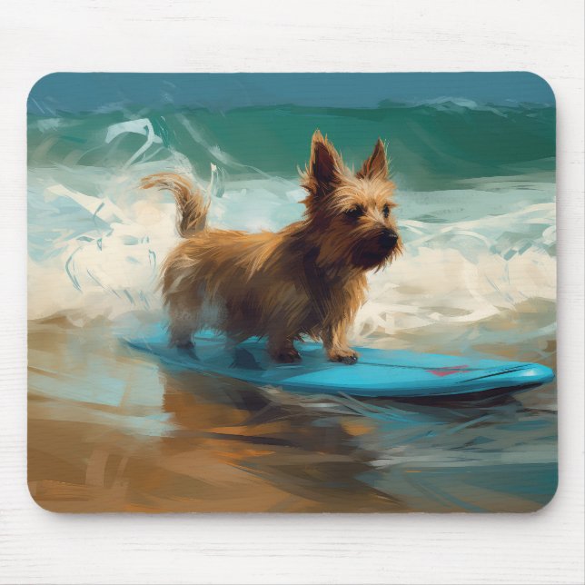 Australian Terrier Beach Surfing Painting  Mouse Pad (Front)