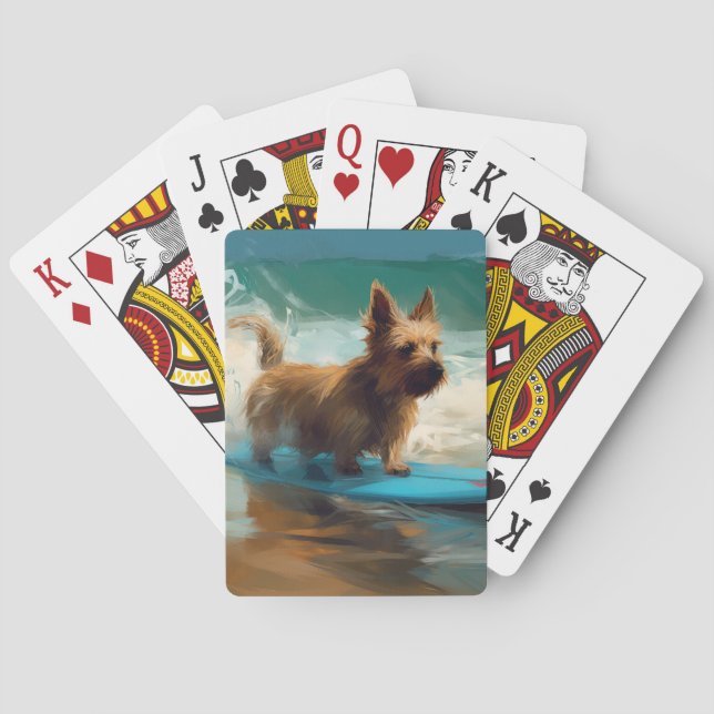 Australian Terrier Beach Surfing Painting  Poker Cards (Back)