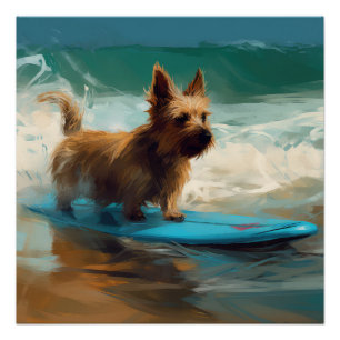 Australian Terrier Beach Surfing Painting Poster