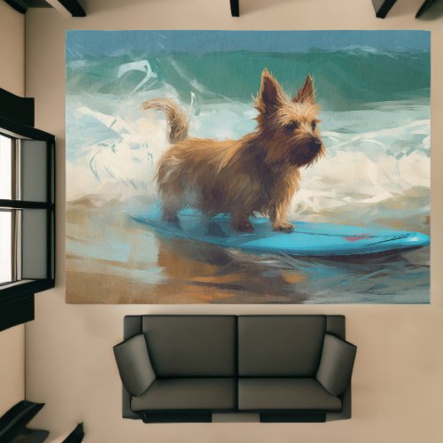 Australian Terrier Beach Surfing Painting Rug