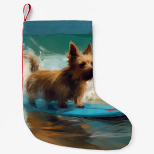 Australian Terrier Beach Surfing Painting Small Christmas Stocking