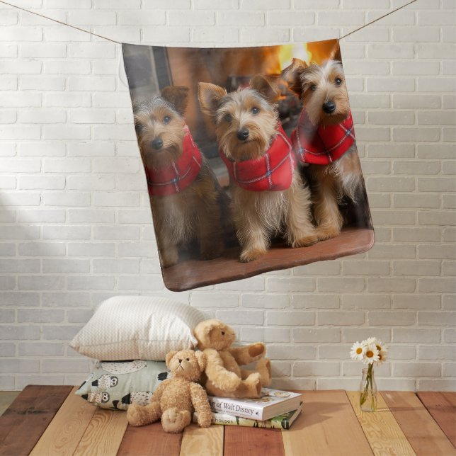 Australian Terrier by the Fireplace Christmas Baby Blanket (In Situ)