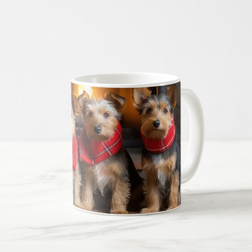 Australian Terrier by the Fireplace Christmas Coffee Mug