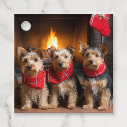 Australian Terrier by the Fireplace Christmas Favor Tags