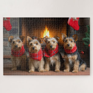 Australian Terrier by the Fireplace Christmas Jigsaw Puzzle