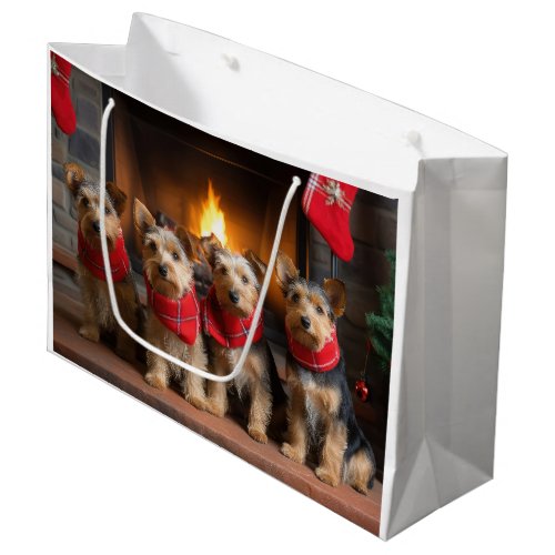 Australian Terrier by the Fireplace Christmas Large Gift Bag