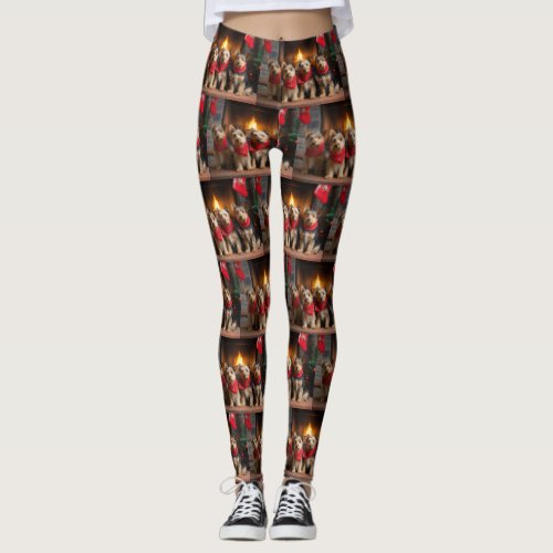 Australian Terrier by the Fireplace Christmas Leggings