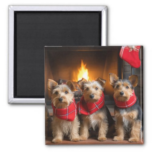 Australian Terrier by the Fireplace Christmas Magnet