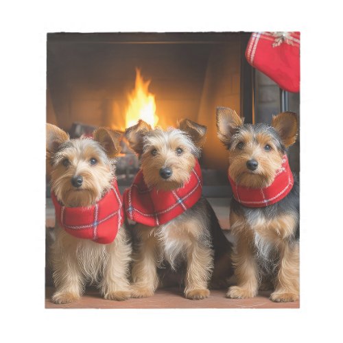 Australian Terrier by the Fireplace Christmas Notepad